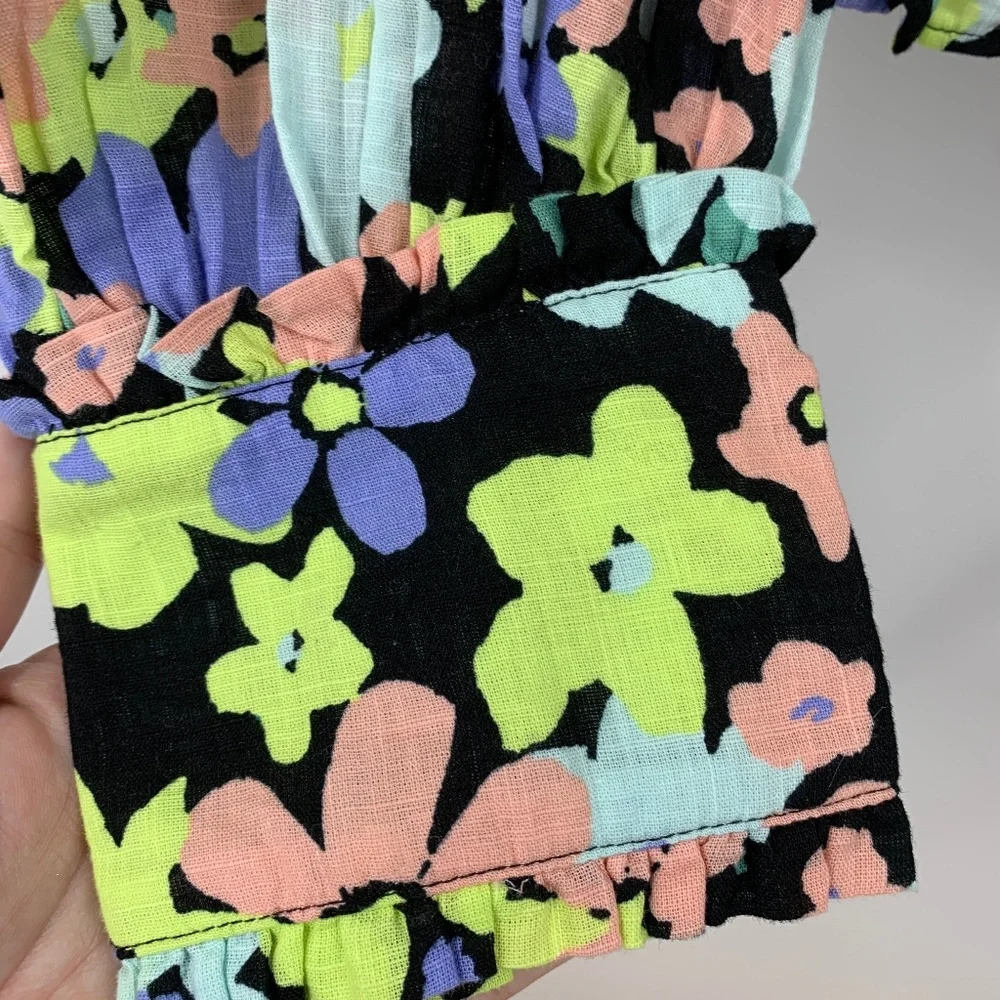 Free People Ariana Square Neck Smocked Top in Retro Floral Sz M